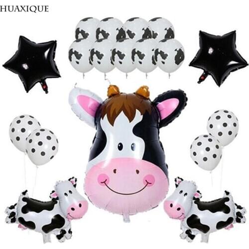18pcs Cow Tiger Zebra Lion Head Birthday Balloons Animal Theme Party Decor Kids Farm Birthday Party Cow Ballon Kid Toys Supplies