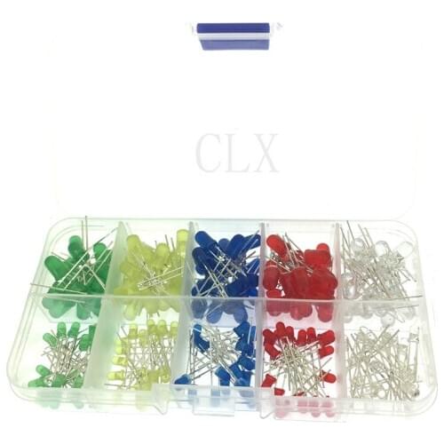 200pcs 5 Colors 3mm 5mm Round Bright Light LED Assortment Kit Red/Green/White/Yellow/Blue for Raspberry Pi 3 2