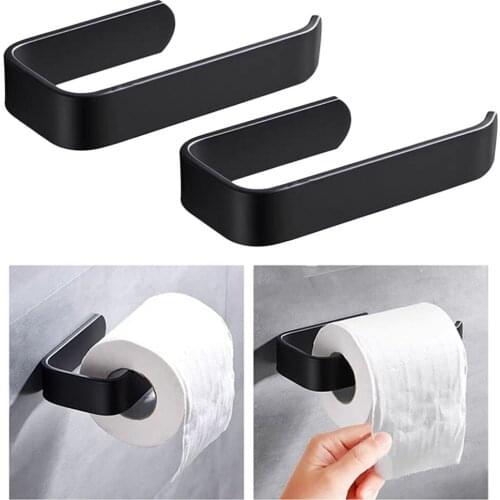 2x Bathroom Toilet Paper Holder Adhesive Wall Mount Holder Hook Matte Black