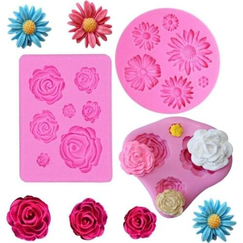 3PCS/SET Daisy Rose Flower Silicone Mold Fondant Chocolate Baking Molds DIY Party Cupcake Topper Fondant Cake Decorating Tools