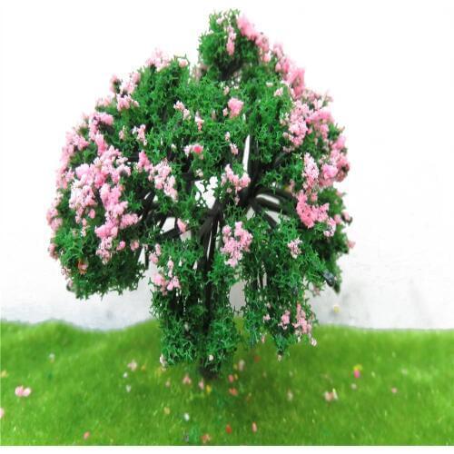 6cm 20pcs/lot Architecture New Model Green With Pinke N Scale Tree For Ho Train Layout