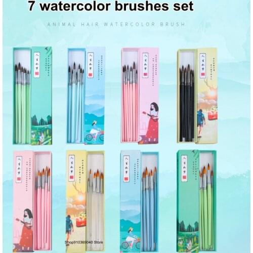 7 Watercolor Paint Brushes Set Animal Hair/nylon Hair Suitable for Gouache Acrylic Paint Brush Student Painting Art Supplies
