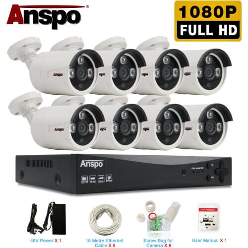 Anspo H.265 8CH 5.0MP HDMI POE NVR Kit CCTV Security System 2.0MP IR Outdoor Audio Record IP Camera P2P Video Surveillance Set