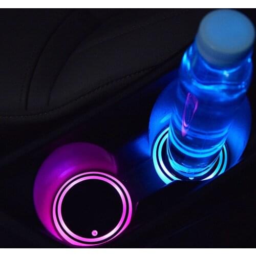 2 Pcs 7 Colors Car LED Cup Holder Light Mats Car Coasters Bottle Atmosphere Light Constellation Backlight LED Cup Holder Pads