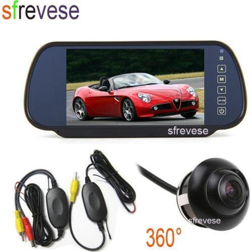 7" Car LCD Monitor Mirror Kit + Wireless 360 Degree Rotateable HD Car Reversing Parking Backup Camera Waterproof