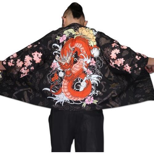 Blouses male hawaiian shirt men Japanese kimono cardigan harajuku Japanese streetwear clothing cool blouse male shirt KZ2007