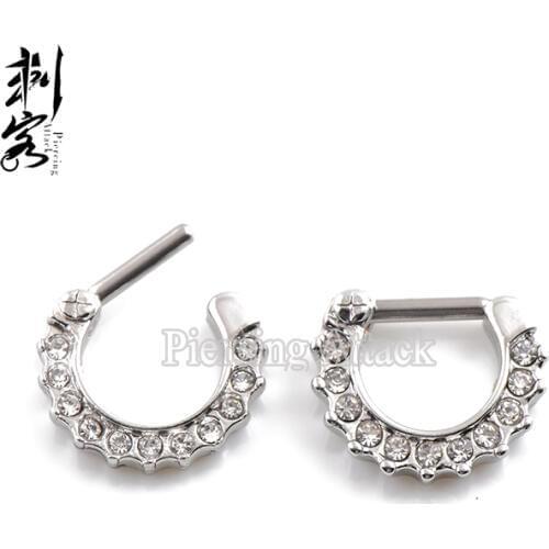 316L Steel Pin with Brass Ring Rhodium Plated Multi Gem Paved Odyssey Septum Clicker Septum Jewelry