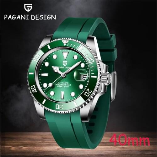 PAGANI DESIGN Top Brand Silicone Tape 100m Waterproof Green Watch 2021 Classic Sapphire Glass Mens Watch Reloj Hombre
