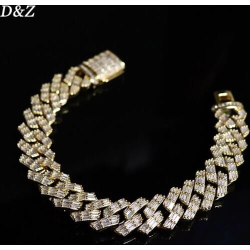 D&Z 15mm Hip Hop Baguette Prong Cuban Link Bracelet Box Buckle Fashion 8inch Miami Cuban Chain Bracelets Hip Hop Jewelry