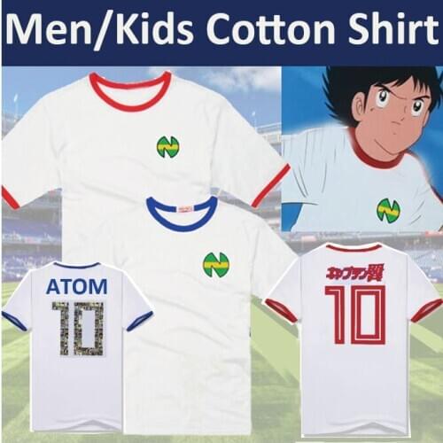 Kid Men Camiseta Shirts oliver atom equipe de Japan Red Spain Captain Tsubasa Jerseys,ATOM football cotton white Mens clothes
