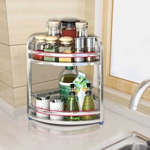 Home free installation kitchen organizers high quality stainless steel table corner shelf multi-layer condiment storage rack