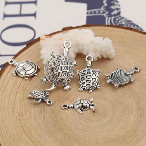 DoreenBeads Fashion Zinc Based Alloy Ocean Jewelry Pendants Sea Turtle Animal Silver Color Mixed 35 x 18mm, 1 Set(16 PCs/Set)