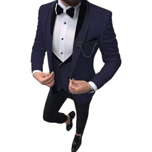 Elegant Wedding Groom Suit 2021 Fashion Designs Tailor Made Mens Suits Vest Pants Navy Blue Tuxedo Jacket Prom Suits For Men