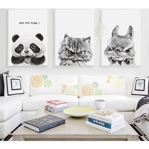 07G Expression Funny Cute Animal Panda Rabbit A4 A3 A2 Canvas Art Painting Print Poster Wall Childrens Bedroom Home Decoration