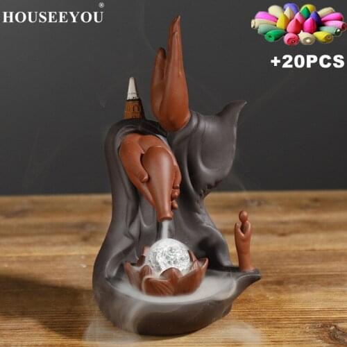 Purple Sand Lotus Buddha Hand Zen Back Incense Burner Aromatherapy Furnace Creative Home Decor Handicraft Ornaments