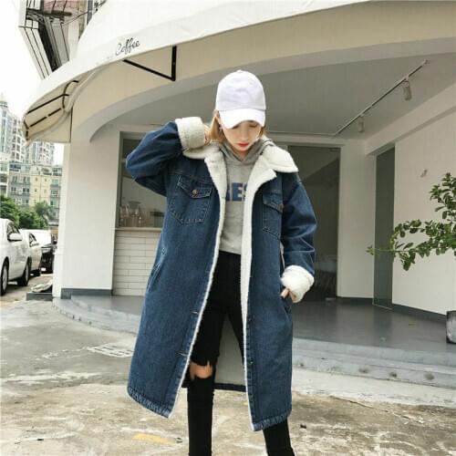 Womens Faux Lambswool Jean Jacket Splice Coat Winter Outerwear Warm Fashion New