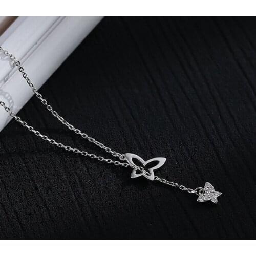 Simple Fashion Butterfly Female Pendant Necklace Shiny Crystal Wedding Ball Valentine Gift Dropship