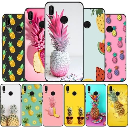 Fruit Pineapple black Silicone soft Phone Case for huawei P40 P30 P20 P10 Pro P9 Lite Psmart 2019 Y6 Y9 cover