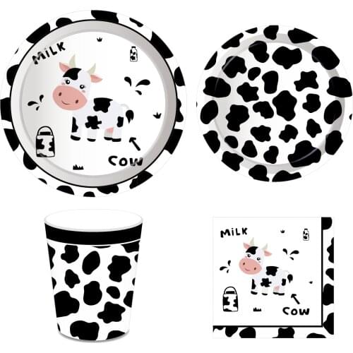 Farm Animals Disposable Tableware Sets Cartoon Milk Cow Dog Plates Napkin Cups Birthday Party Favors Supplies