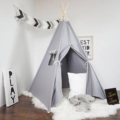 New Grey color four poles Childrens tent baby toy house Children play tent Cotton tents Baby dollhouse teepee house