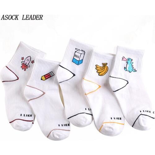 2018 Spring&Autumn New Cotton Tide Brand Women Sock Banana Milk Cartoon Sock Funny Socks Couple Women Gifts Socks 5 Pairs/Lot