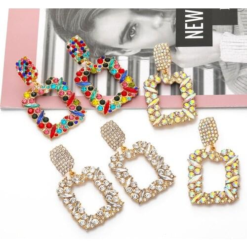 Wholesale 2021 New Vintage Hanging Earrings Za Women Crystal Colorful Surprise Geometric Drop Earrings Jewelry Fast Shipping