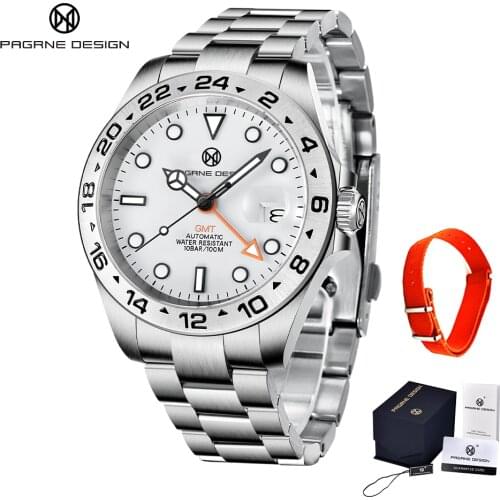 Pagrne Design 2021 New Top Brand GMT Watch Men Automatic Mechanical Watch Sapphire Stainless Steel Waterproof Clock Reloj Hombre