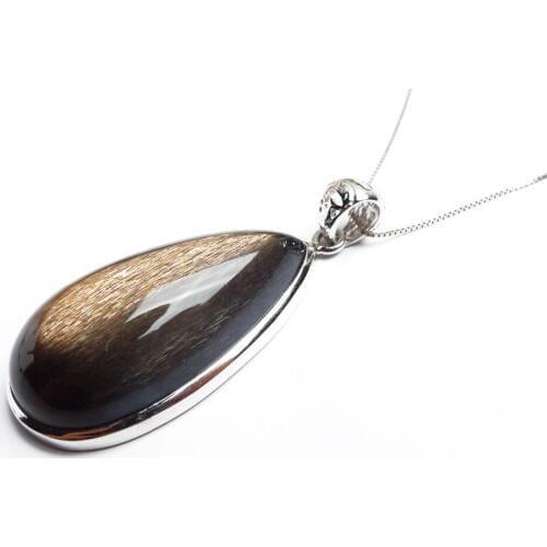 Genuine Black Gold Natural Sunstone Pendant Women Femme Charm Suspension Water Drop Bead Necklace Pendants 34x9x19mm