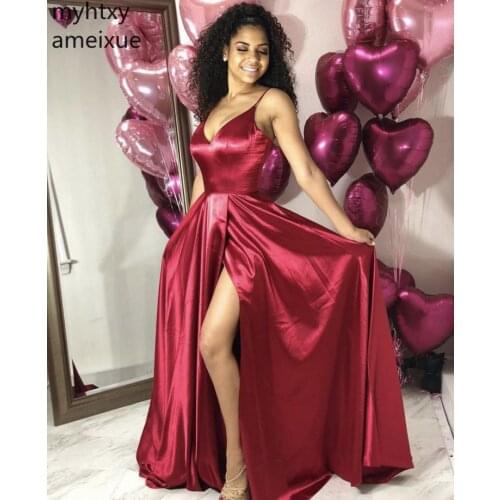 Sexy V-neck Spaghetti Straps A-line Red And Blue And Green Cheap Evening Dresses Backless Satin Sweep Train Long Party Dress