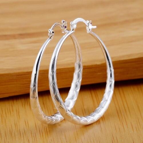 Fine 925 Sterling Silver 4CM Big circle hoop earrings for Women Popular brands Jewelry Ear loop hanger lady party Christmas gift
