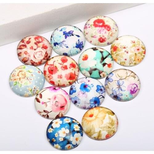 Reidgaller mixed color flower photo glass cabochon 12mm 10mm 14mm 18mm 20mm 25mm diy handmade flatback jewelry embellishments