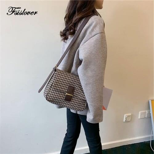 Vintage Messenger Handbags Houndstooth Pattern Women shoulder bags Flap New PU Leather Casual crossbody bags for women Bolsas