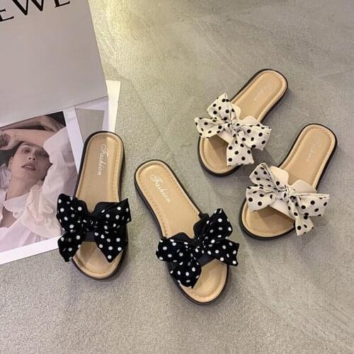 Women Outdoor Bowknot Flat-bottomed Lightweight Non-slip Wear-resistant Beach Shoes Comfortable Fashionable Ladies Slippers