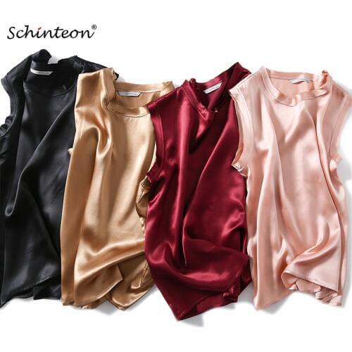 Schinteon Women 100% Real Silk Tank Tops Satin Sleeveless Summer Camisole Bottom Top Solid Color