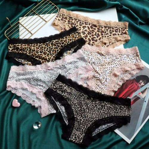 Ice Silk Leopard Print Lace Women Underwear Sexy Low Waist Hot Sex Panties String Fitness Seamless Briefs Tanga Thong