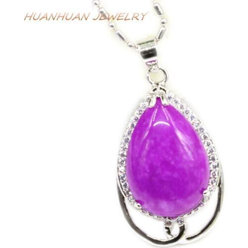 Charms Women Stainless Steel Drop Pendant 17x28mm Red Jades Stone Zircon Silver-Color Chain Necklaces & Pendants Jewelry B3335