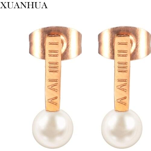 XUANHUA Charm Rose Gold Pearl Stud Earrings For Women Stainless Steel Jewelry Woman Vogue 2019 Fine Jewelry Accessories Bohemian