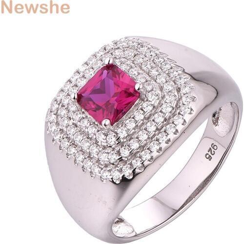 Newshe Pink Party Cocktail Ring 1Ct Princess Cut AAA Zirconia 925 Sterling Silver Wedding Engagement Ring For Women GR01086A