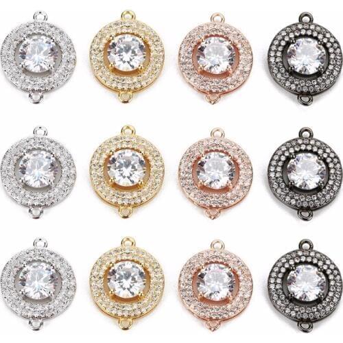 2pcs/lot Luxury Big Crystal Zirconia Necklaces Copper Bracelet Earrings Charms Round Connectors Jewelry Findings Components