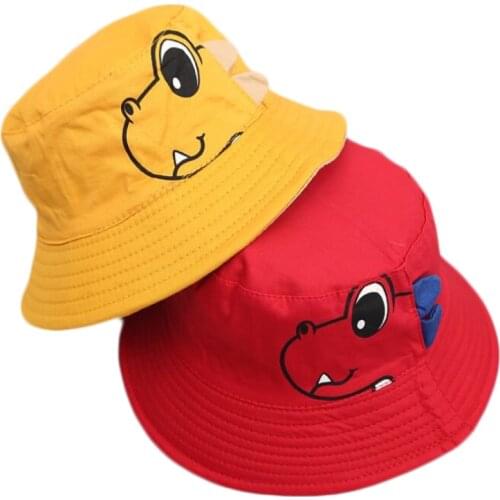 2019 Reversible Two side Cartoon dinosaur kids bucket hat Cute children summer Bob Caps boys girls Sun Fishing panana Bucket Hat