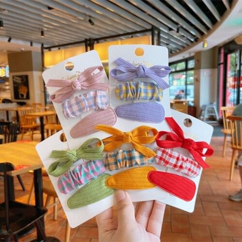 3 Pcs New Korean Children Fresh Simple Colorful Bow Duckbill Clip Fashion Sweet Girl Plaid Fabric BB Clip Hair Accessories