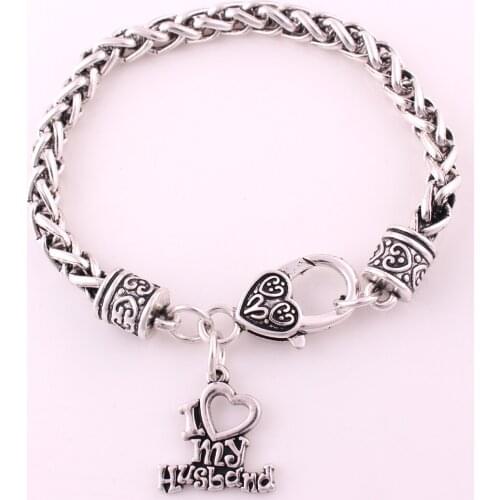 Antique sliver plated Heart Jewelry I Love My Husband Wife Lover Couple Bracelet Family Party Gift