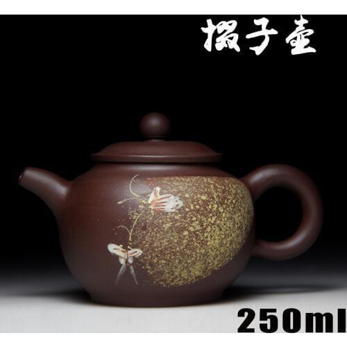 Authentic Yixing Zisha masters handmade teapot old purple clay ore blasting painting and sub pot wholesale 399