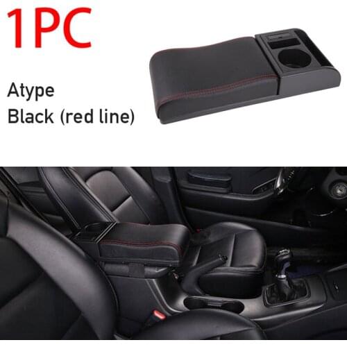 Car Armrest with Cup Holder Universal Pu Leather Storage Box Soft Elbow Suppoty Cushion Movable Armrest Pad