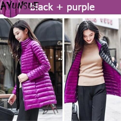 AYUNSUE 2021 New Double -sided duck down jacket women long slim ultra light down jacket women casual parka mujer Plus Szie 4XL