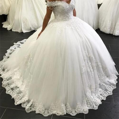 Off The Shoulder Ball Gown Wedding Dress 2020 Lace Crystals Beading Bridal Gowns Marriage Bride Dresses Custom Made Lace up New