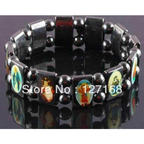 10pcs/lot black hematite rosary Religion mix Saints bracelet Free Shipping
