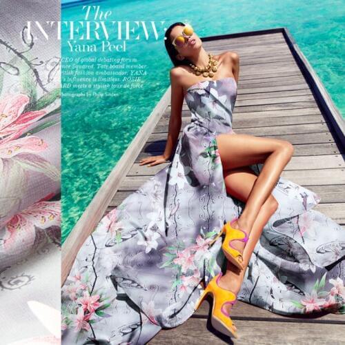 CNUM SO058 100% Natural Silk Organza/ Lily Of Rainforest /Silk Fabric Silk Printed Checked Gauze/Width 1.48yd Thickness 12mm