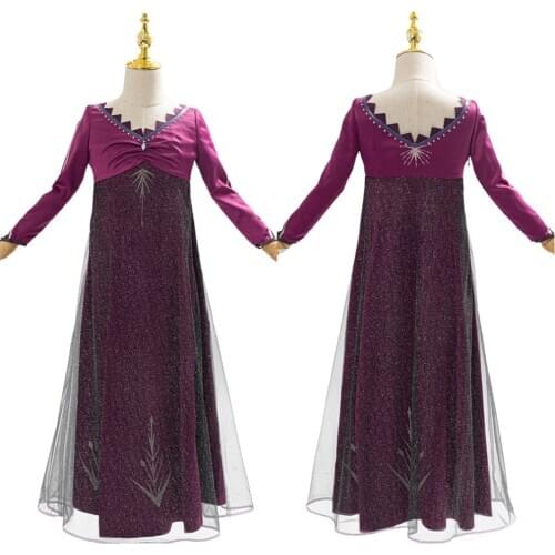 Kids Child Princess Cosplay Elsa Cosplay Costume High Quality Long Purple Dress Costume Halloween Carnival Party Costumes