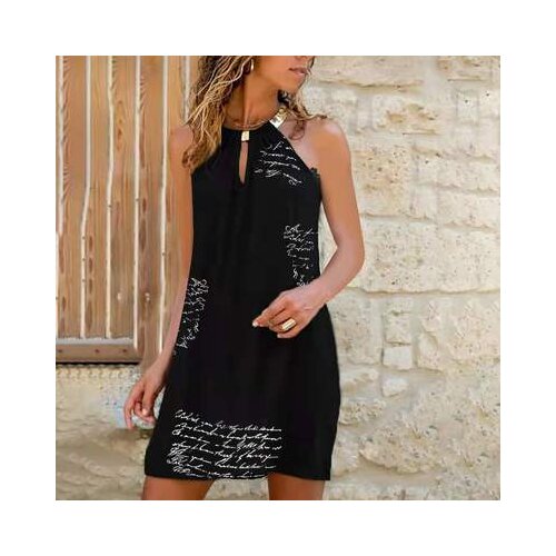 Women Letter Sleeveless Party Dress 2021 Summer Sexy Off Shoulder Halter Dress Solid Leopard Casual Hollow Out A-Line Sundress